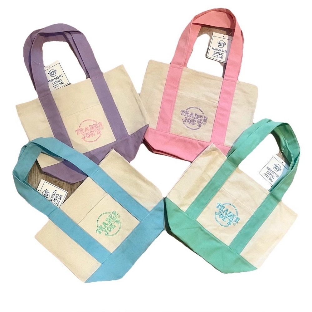 Trader Joe’s Mini Pastel Canvas Tote Bag Set Of 2 Easter Spring ~ Pink/Purple 🩷💜 - Picture 5 of 6